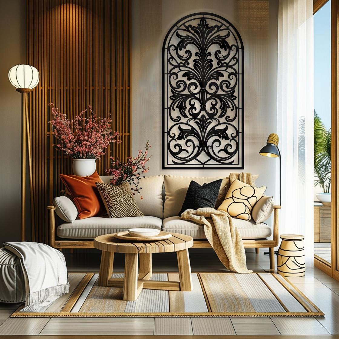 Vertical Scroll Metal Wall Art, French Country Window Panel Decor ...