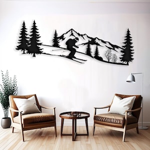 Skiing Metal Wall Art for Cabin Wall Decor, Rustic Winter Sport Decor, Lodge Wall Art, Best Ski Gifts for Skier, Man Cave Wall Decor