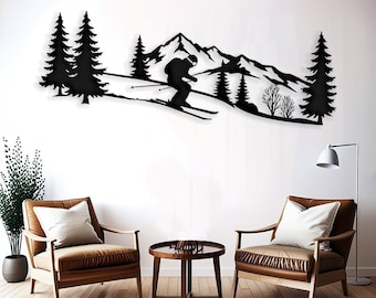 Skiing Metal Wall Art for Cabin Wall Decor, Rustic Winter Sport Decor, Lodge Wall Art, Best Ski Gifts for Skier, Man Cave Wall Decor