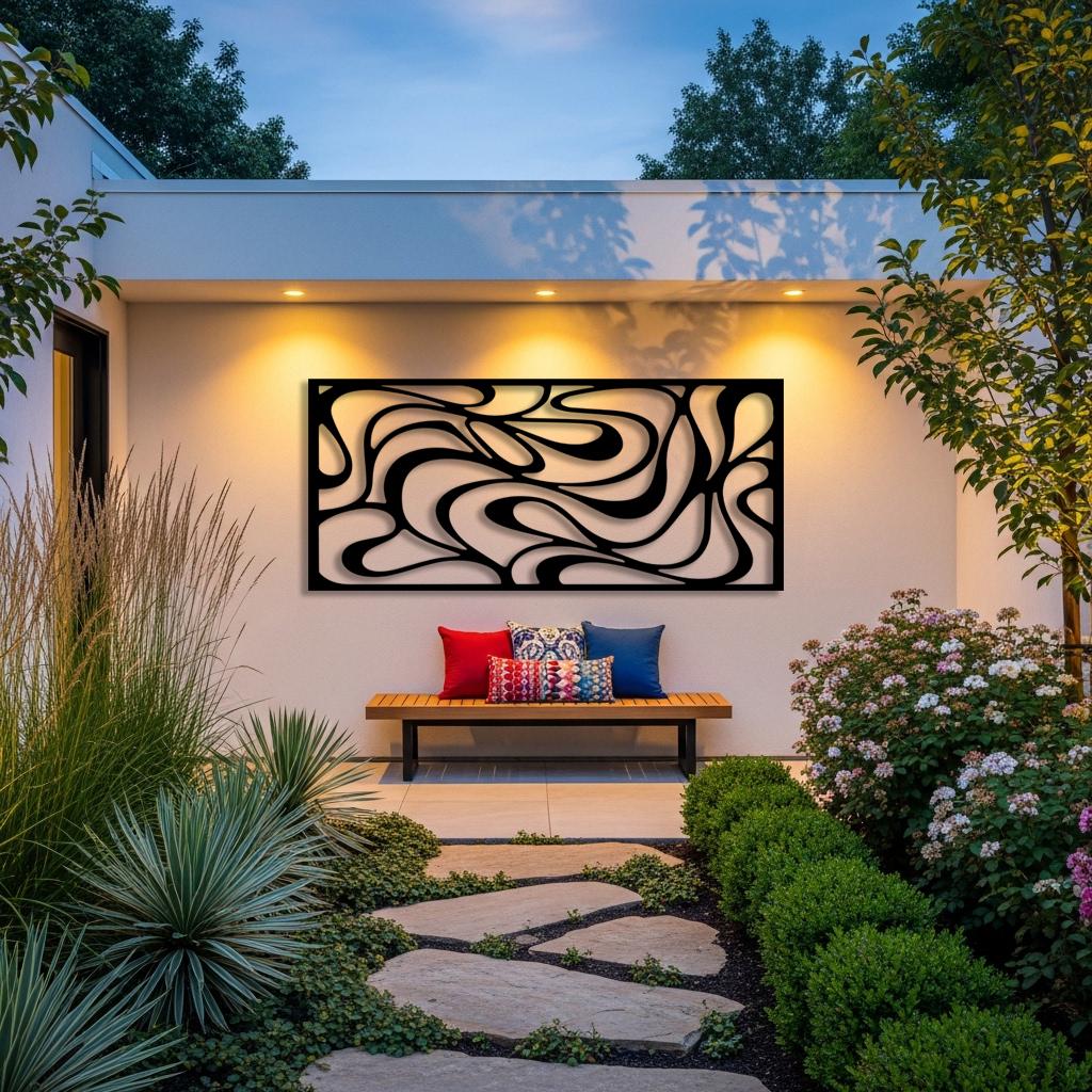 Oversized Abstract Outdoor Metal Wall Art, Modern Poolside Patio Decor ...