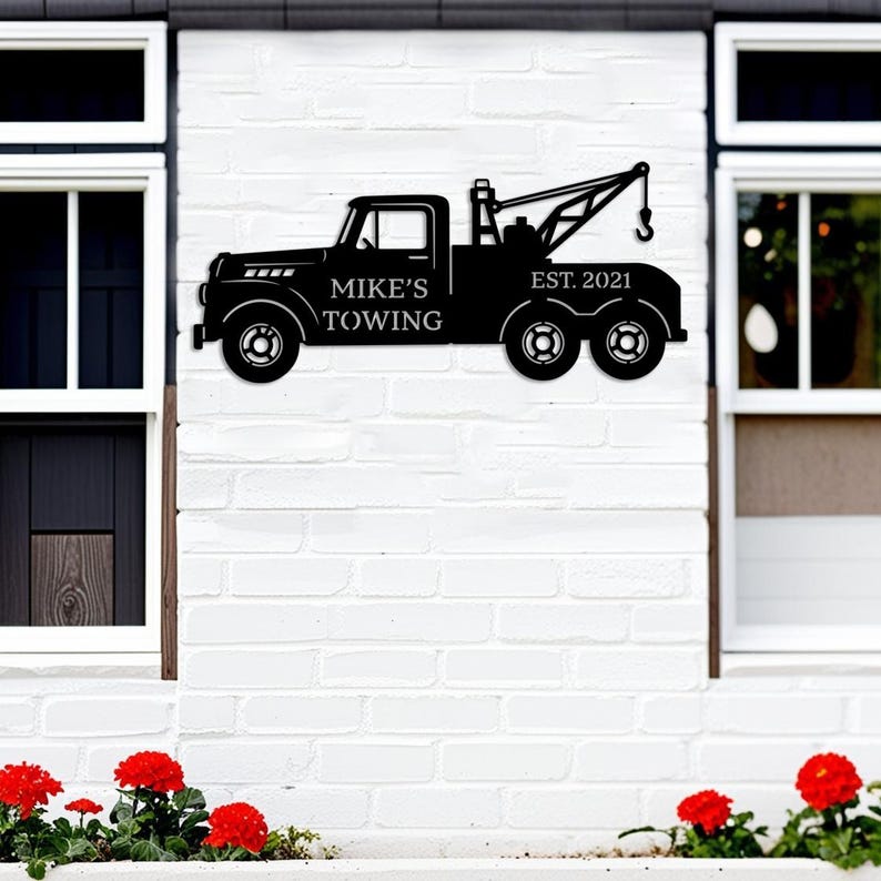 Custom Tow Truck Sign, Tow Truck Metal Wall Art, Personalized Garage ...