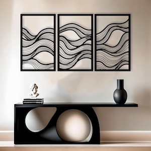 Abstract Wave Line Art, Minimalist Living Room Wall Art, Modern Office Wall Decor, Long Hallway Decor, Extra Large Metal Wall Decor