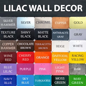 May include: A chart of 40 color swatches with names for each color. The colors are arranged in rows and columns. The colors include silver, chrome, copper, gold, black, gray, white, beige, brown, red, orange, yellow, blue, purple, pink, green, and turquoise.