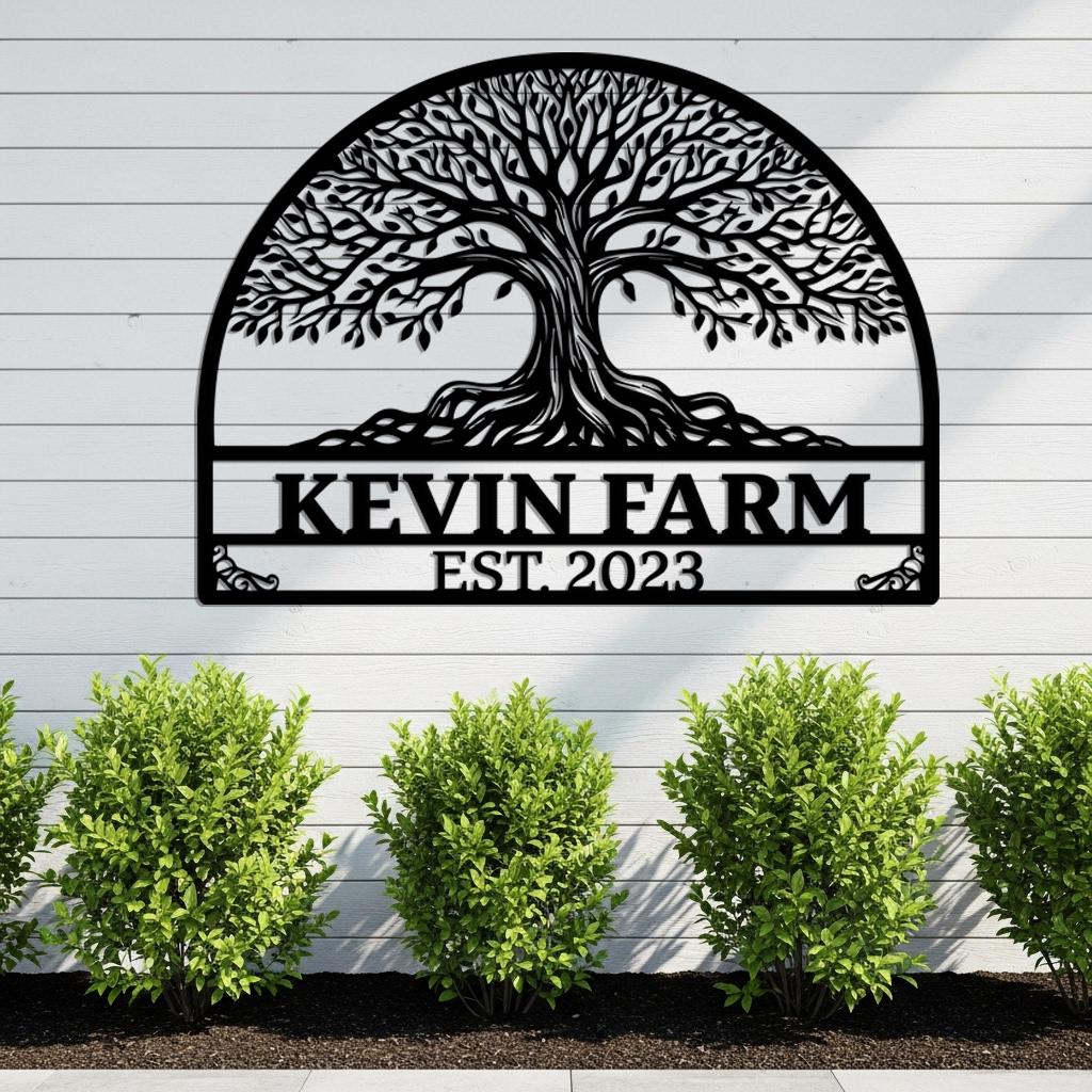 Tree Farmer Sign Tree of Life Farm Sign Outdoor, Custom Metal Family Name Sign, Rustic ...