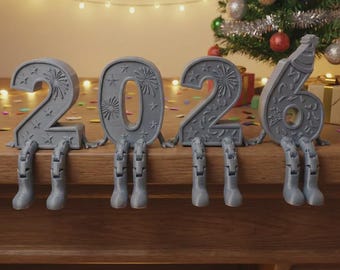 Noworoczna półka 2026 (STL) | Znak z numerami na wiszących nogach (pobranie cyfrowe)