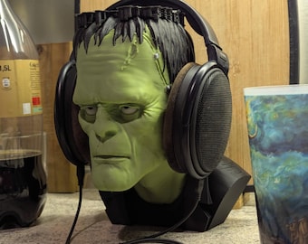 Uchwyt na słuchawki Frankenstein (STL) | Stojak na słuchawki Horror Monster | Dekoracja w kształcie popiersia na Halloween | Akcesorium do gier | Plik do druku 3D