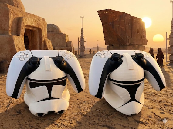 Clone Trooper Controller Stand STL, Star Wars Inspired Gamepad Holder, Sci-Fi Helmet Desk Organizer, PS5 & Xbox Accessories, 3D Print File
