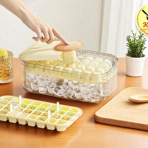 Ice Cube Tray with Lid | Easy Release Mold Box | Food Grade Freezer Tray | Kitchen Summer Tool | Fridge Reusable Ice Maker