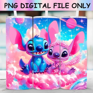 Leuke Stitch and Angel Space Tumbler Wrap PNG Disney Lilo & Stitch Design 20oz Skinny Tumbler Sublimatie Design Instant Digitale Download