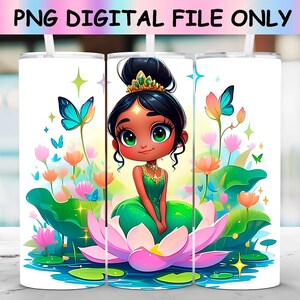 Princess Tiana Tumbler Wrap PNG, Disneyland Princess Tumbler Wrap Sublimation Design PNG, Cute Cartoon 20oz Skinny Tumbler Sublimation PNG