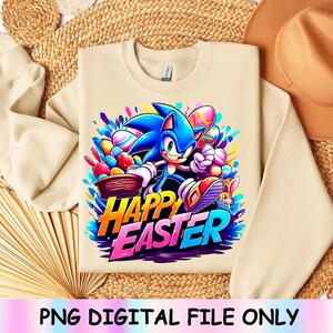 スーパーソニック グラフィティ シャツ PNG、ソニック スプラッシュ カラフル イースター、ソニック イースター シャツ 昇華デザイン、キッズ イースター シャツ、ハッピー イースター デー PNG