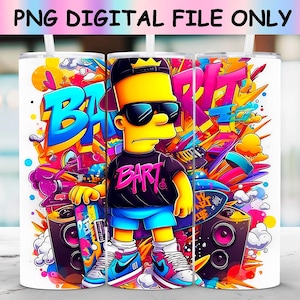 Bart Graffiti Tumbler Wrap PNG, Cartoon Character Tumbler Wrap Sublimation Design PNG, Colorful 20oz Skinny Tumbler Sublimation Download