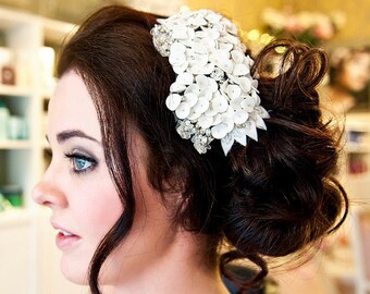 Ivory Floral Bridal Headband, Fabric & Rhinestone Crown, Boho Flower Bride Headband, Floral Bride Headpiece, Wedding Hairpiece, textured
