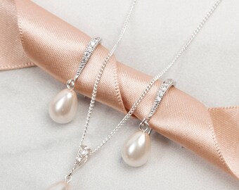 Bruidsjuwelen set, Bruidsjuwelen set parel, Bruiloft Sieraden sets voor bruid, Regency Sieraden, Bruidsjuwelen set zilver,