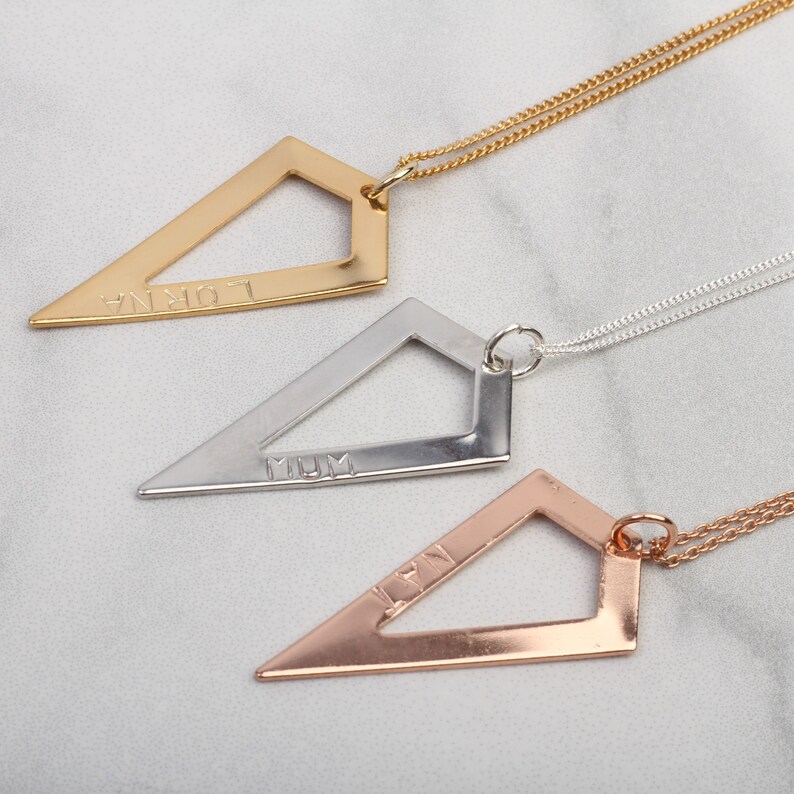 Personalised geometric necklace, Rose Gold, Silver, Kite, minimalist jewellery, Birthday, Mothers day gift for her, mum, sister, wife, Gran image 2