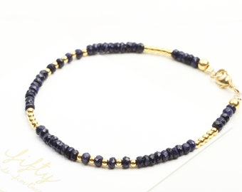 Raw Sapphire Bracelet, September Birthstone, Dainty Gemstone Beads