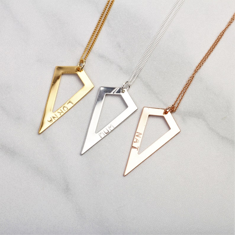 Personalised geometric necklace, Rose Gold, Silver, Kite, minimalist jewellery, Birthday, Mothers day gift for her, mum, sister, wife, Gran image 1