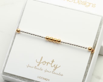 Sterling Silver 40th Birthday Bracelet, Gold Accent Beads
