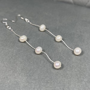 Natural Fresh Water Pearl Drop Earrings, Dainty Dangle Pearl Earrings, Bridal Jewellery, Multiple Pearl, Wedding Earrings, Bridesmaid Gift