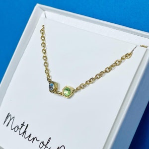 Mother and Child birthstone necklace, Gold plated stainless steel necklace, Christmas gift for mum,  gift for mother Christmas Gift for wife