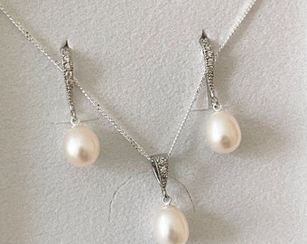 Bridal jewellery set, Bridal Jewellery set freshwater pearl, Wedding Jewellery sets for bride, freshwater Pearl Bridal Jewellery set silver,