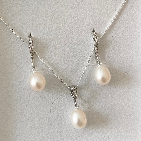 Bridal jewellery set, Bridal Jewellery set freshwater pearl, Wedding Jewellery sets for bride, freshwater Pearl Bridal Jewellery set silver,