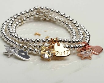 Personalisierte Stern & Herz gold Silber rose gold Bettelarmband, Abitur Geschenk für Freundin, Geburtstagsgeschenk für sie, Jahrestagsgeschenk für Sie