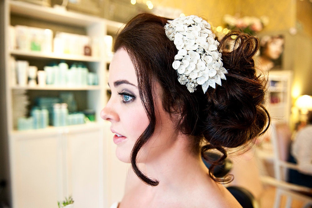Bridal Headband, Silver Beaded, Luxury Designer, Side  display picture 1