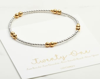 Sterling Silver 21st Birthday Bracelet, Gold Accent Beads