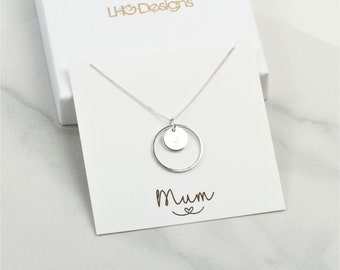Silver Circle Initial Necklace, Dainty Pendant, Personalized Gift