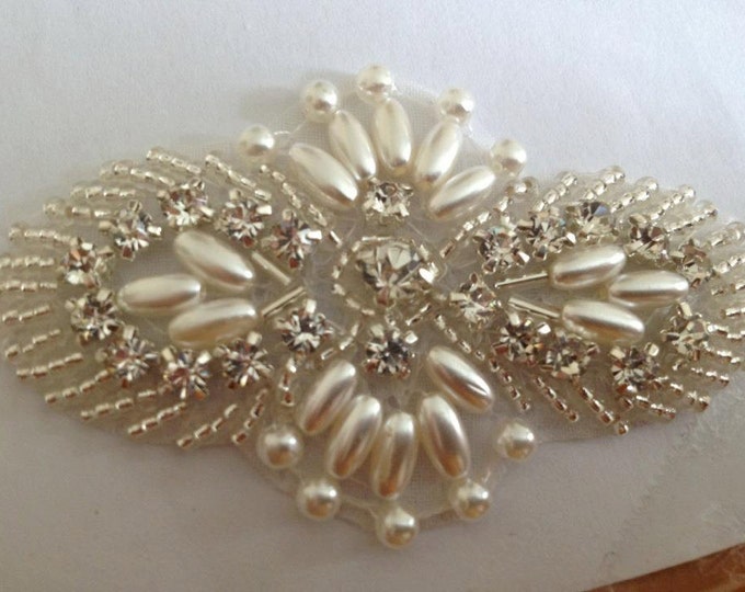 Pearl Beaded Applique Bridal Applique Rhinestone Applique Etsy