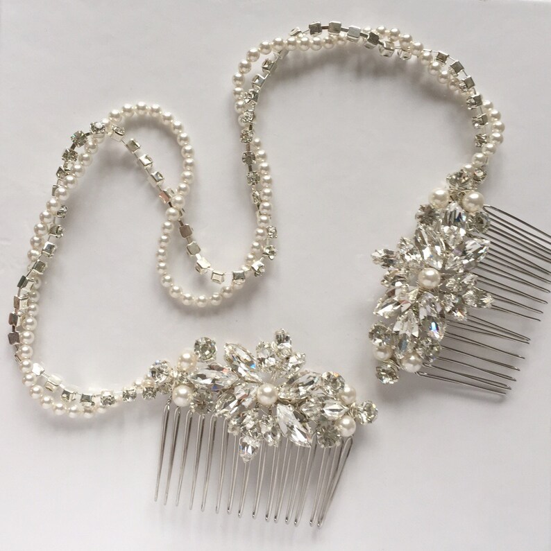 Bridal pearl rhinestone drape halo browband hair accessories Etsy