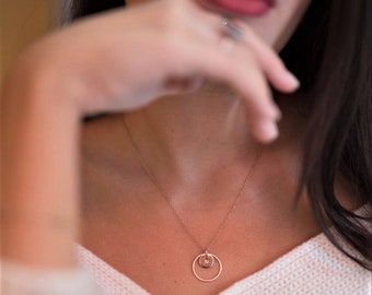 Rose Gold Circle Pendant Necklace, Personalized Initial Charm