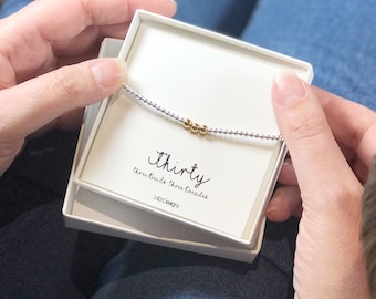 30th Birthday Sterling Silver Beaded Bracelet, Milestone Gift