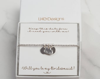 Will you be my bridesmaid, Maid of Honour, Flower girl gift, Bridesmaid Bracelet Silver, Personalised Bridesmaid gift, Bridesmaid proposal,