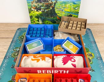 Rebirth Insert with pouches and 3D tokens - Sleeves compatible Inlay Organizer - quick setup and vertical storage