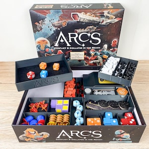 Arcs Insert Organizer with Dice Tray - Sleeves Compatible Inlay Insert - Arcs Board Game Accessories Leaders & Lore