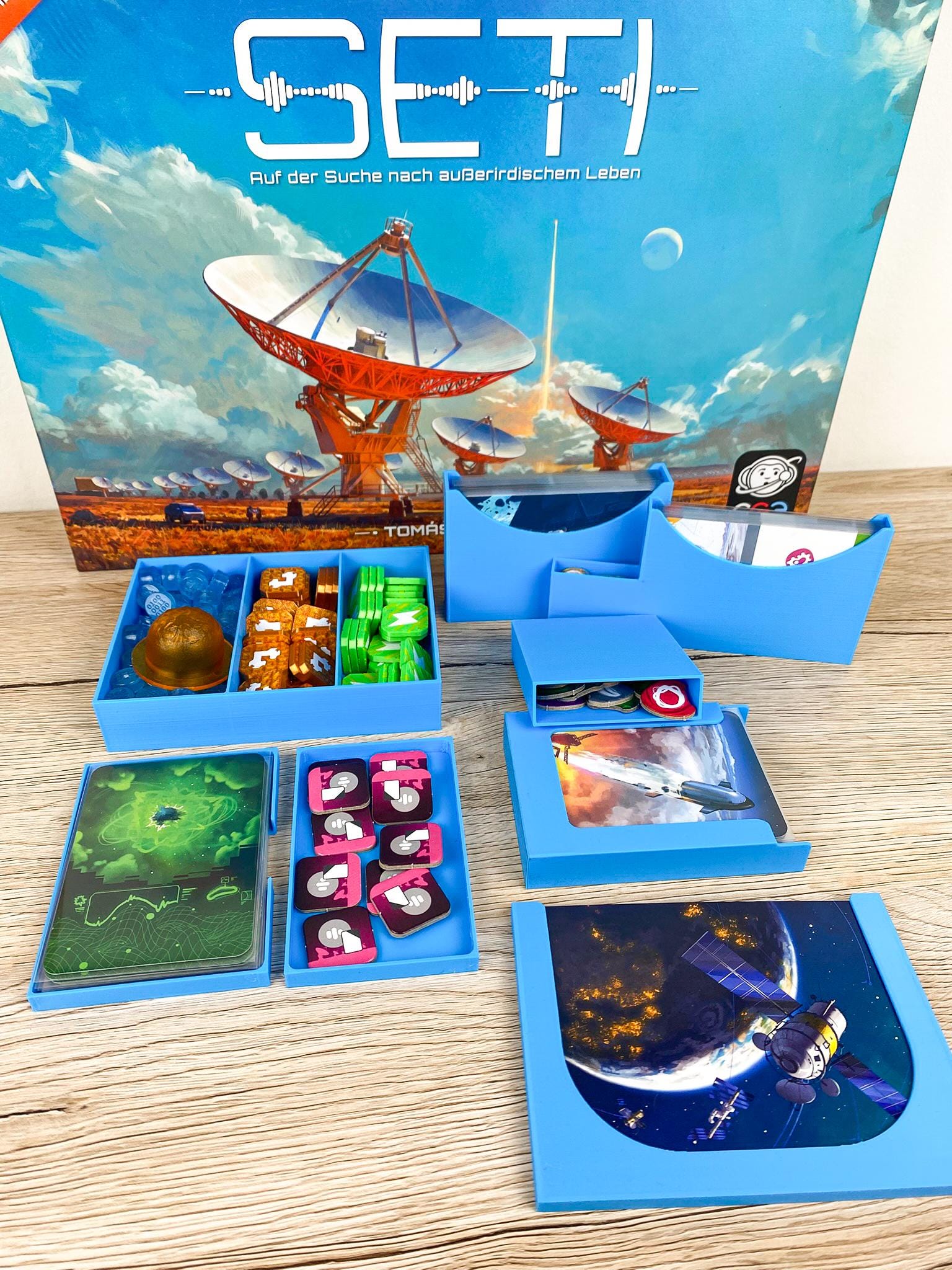 seti board game card sleeves SETI Insert - Sleeves Compatible Inlay Organizer - Board Game Accessory -  With Space Agencies Expansion