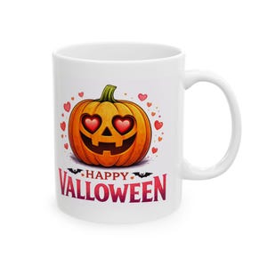 Happy Valloween Coffee Mug with Cute Pumpkin Heart Eyes Spooky Valentine Gift