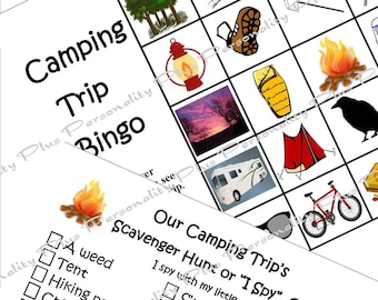 Kids Camping Bingo and Scavenger Hunt (or I Spy)  Instant Download  PDF. Print