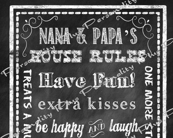 Nana and Papa's House Rules. Chalkboard Style. Instant download 8x10 print