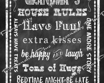 Grandma's House Rules. Chalkboard Style. Instant download 8x10 print