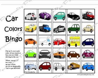 Instant download. Print Travel Game. Car Bingo. Find the Color of the Cars. Even Great for Preschoolers.