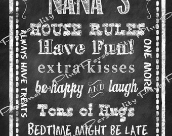 Nana's House Rules. Chalkboard Style. Instant download 8x10 print