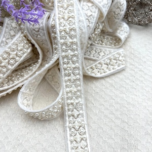 Galon Brodé Ivoire avec Perles – Ruban Élégant pour Mariage, Robes et Accessoires Couture