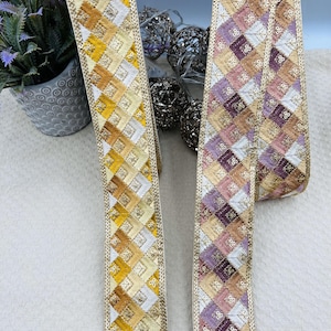 5 cm gouden ruitgeborduurde vlecht – geel/oranje of pruim/roze paillettenlint voor naaiwerk, tassen en textieldecoratie