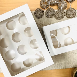 Set de 5 cajas blancas para cupcakes de 6 o 12 huecos con ventana de PVC para tartas galletas muffins con base desmontable ideal para cumpleaños bodas