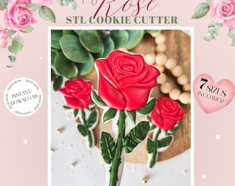 DIGITAL STL Rose Cookie cutter in 7 Sizes | Flower | Cookies | Floral | Valentine's Day | Gift | Love | Baking