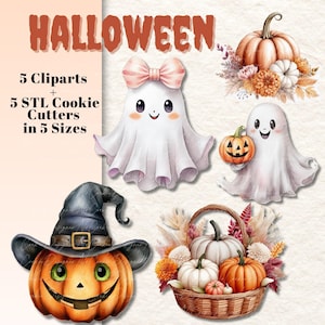 HALLOWEEN | 5 STL Ausstechformen + 5 JPG Cliparts Eddie Drucker | Gespenst | Kürbis |
