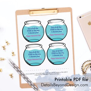 Fish Bowl, Fishy Cracker, Gold Fish, Swedish Fish Valentine Card - Instant Download file